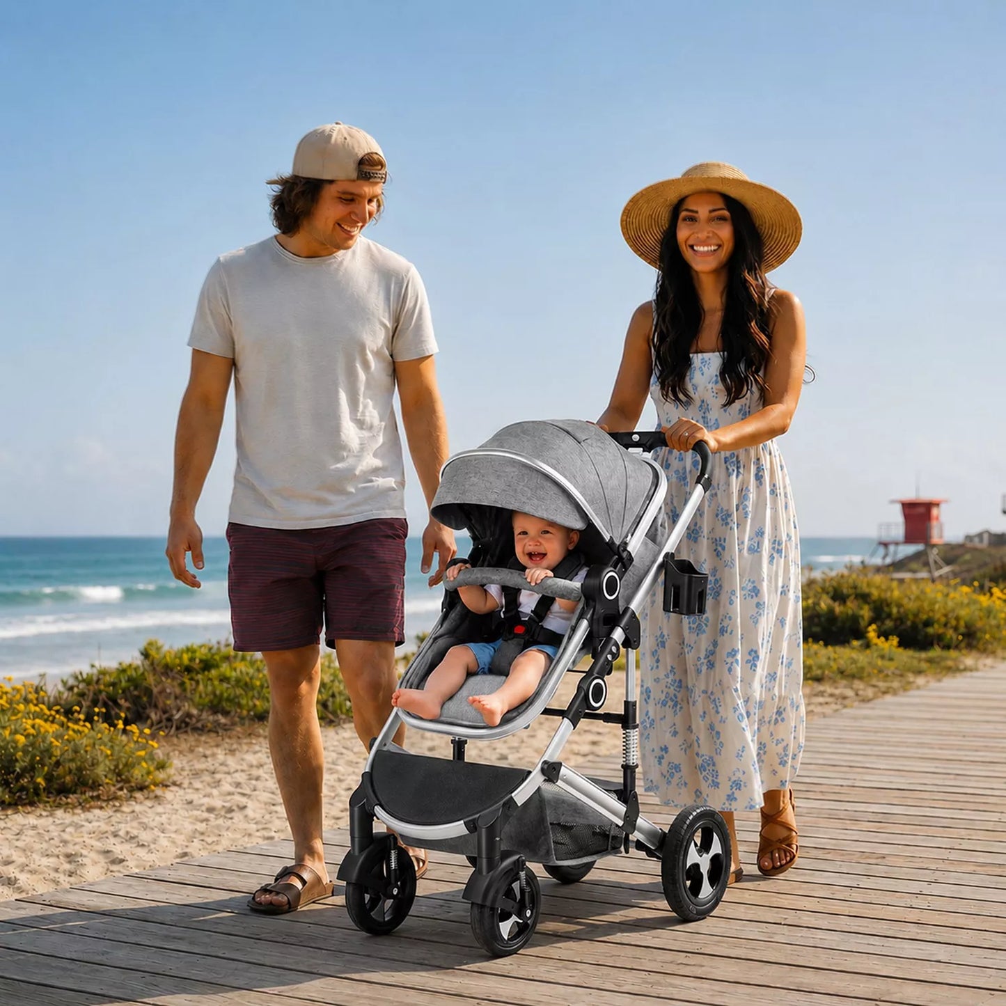 Cozi 2 Convertible Baby Stroller, Folding High Landscape Design with Adjustable Canopy and Diaper Bag