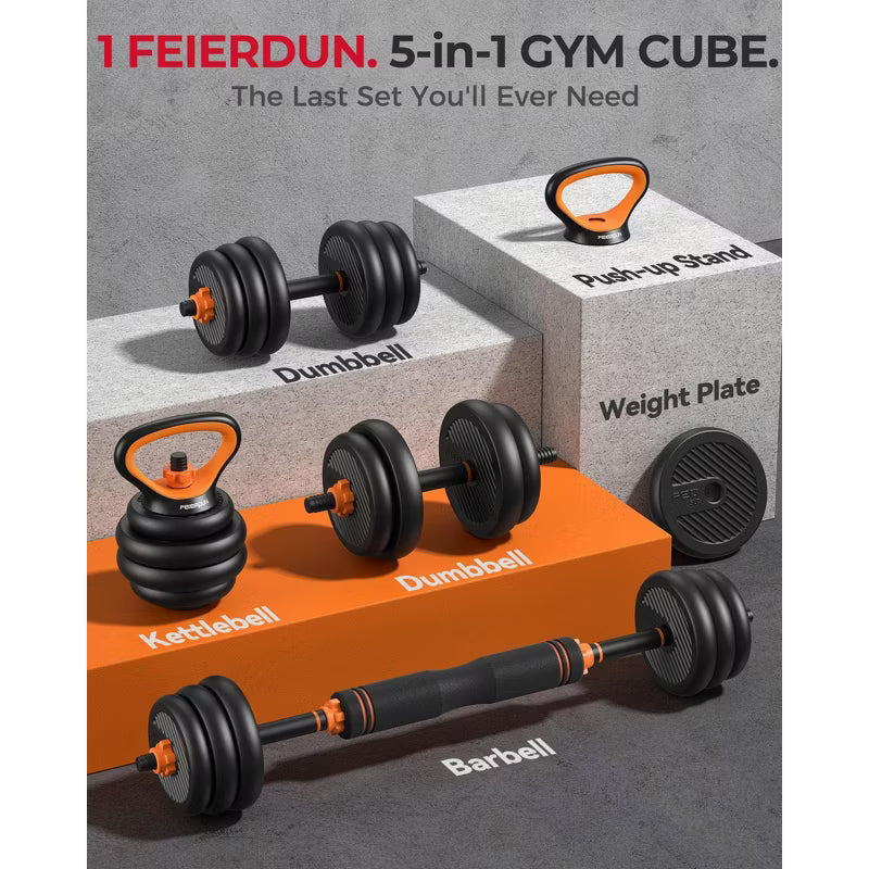 FED FITNESS Adjustable Dumbbells 30 lbs with Connector, 5 in1 Dumbbells Set Used as Barbell, Kettlebells, Push up Stand, Weight Plate