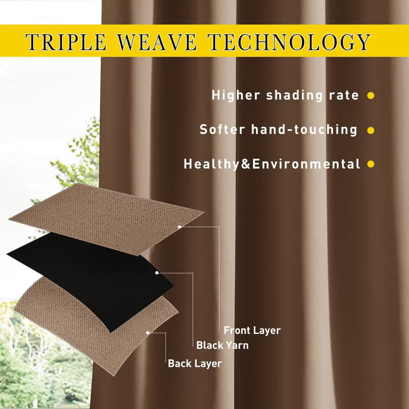 NICETOWN Outdoor Curtains 2 Panels Windproof Waterproof Top Bottom Pocket for Patio Privacy Brown 52x84