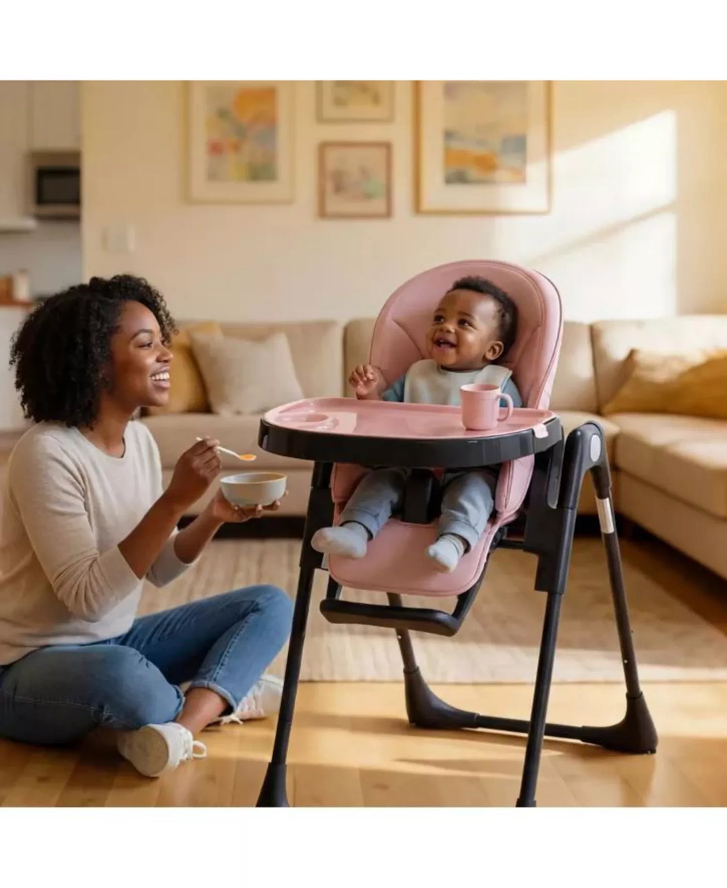 BabyKinder King Convertible Baby High Chair with Wood Grain Removable Double Tray and Easy Clean Design