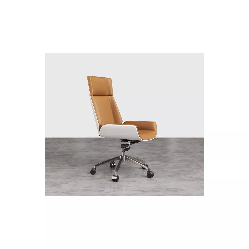 Tree City- High Back Executive Office Chair with Walnut Bent Wood Back and Faux Leather Seat – Swivel & Rolling Base