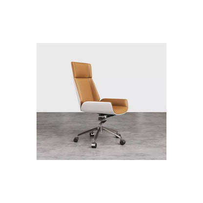 Tree City- High Back Executive Office Chair with Walnut Bent Wood Back and Faux Leather Seat – Swivel & Rolling Base