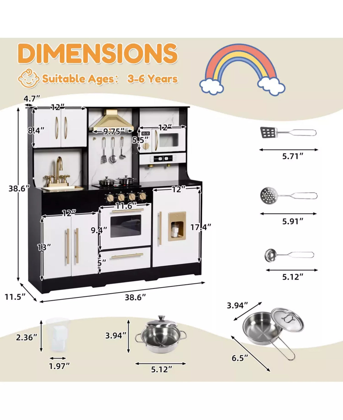 Wooden Play Kitchen Set with Coffee Machine, Sink, Ice Maker and Kitchen Hood