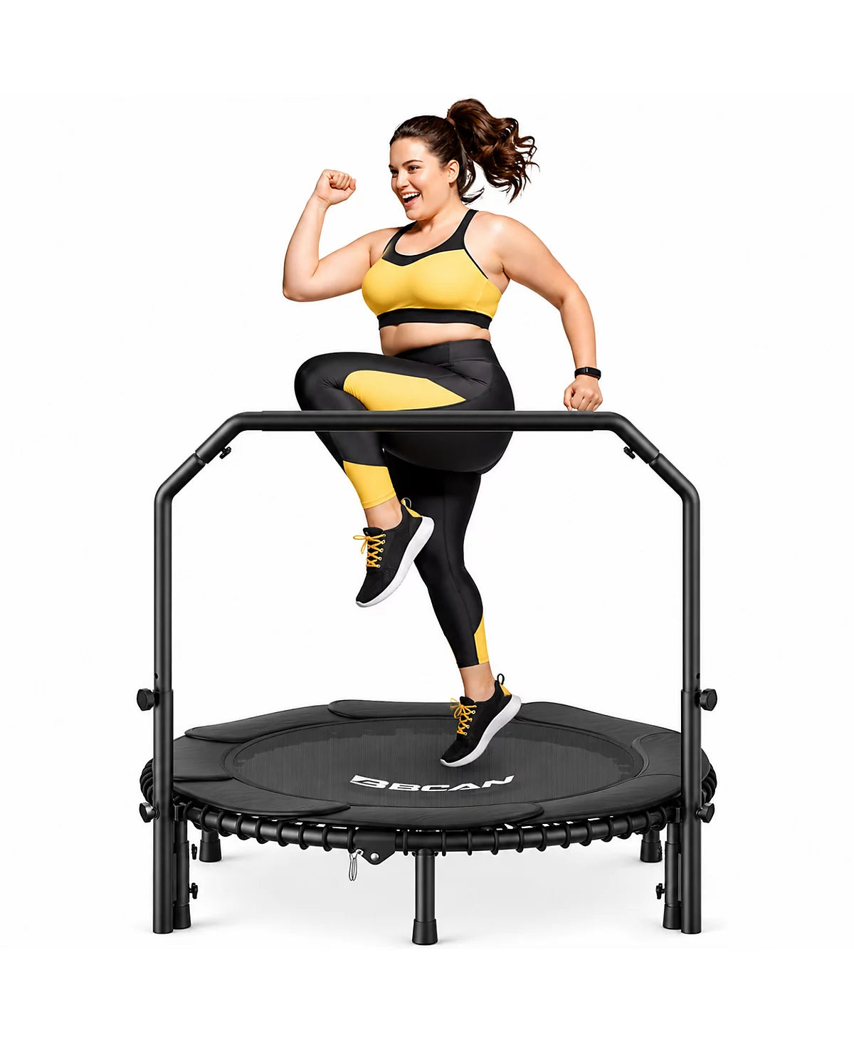 2026 Upgraded Mini Rebounder Trampoline for Adults with Bar, Fitness Trampoline with Bungees, Adjustable Handle, 40/48 Inches