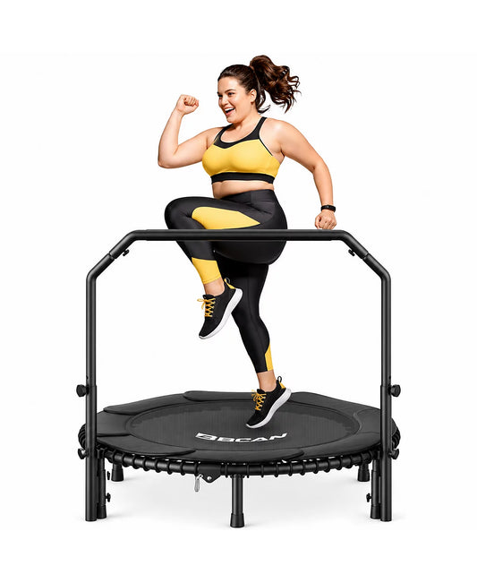 2026 Upgraded Mini Rebounder Trampoline for Adults with Bar, Fitness Trampoline with Bungees, Adjustable Handle, 40/48 Inches