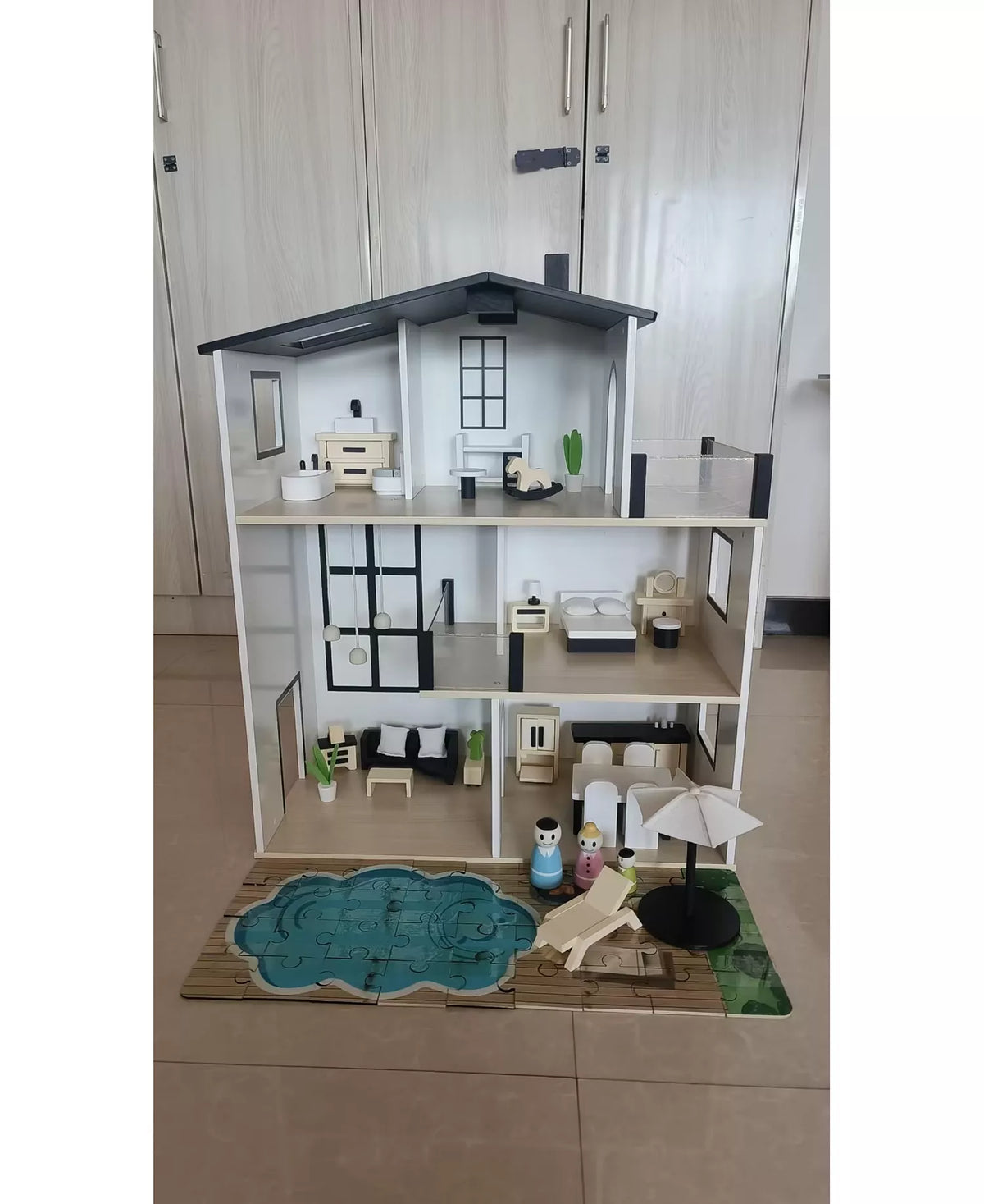 Wooden 3-Story Interactive Dollhouse with 26 Accessories, Ages 3+
