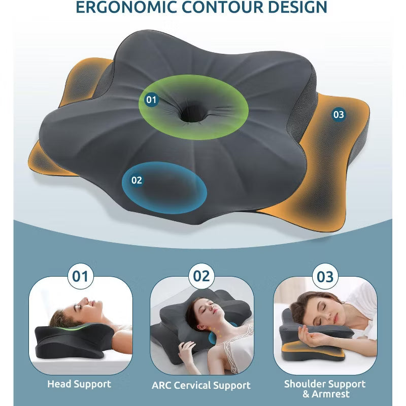 Cervical Pillow for Neck and Shoulder, Ergonomic Contour Memory Foam Pillows for Sleeping, Side Back Stomach Sleeper Queen Size, Deep Grey