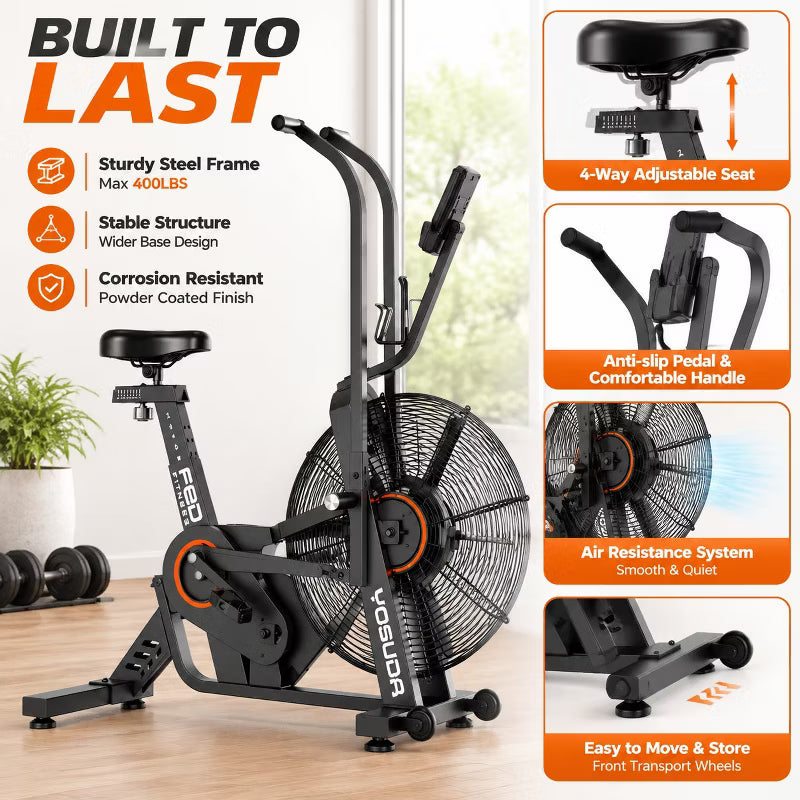 YOSUDA Air-Resistance Exercise Fan Bike, Air Bike with Dual Acction Handlebars&Dual-Layer Transmission System