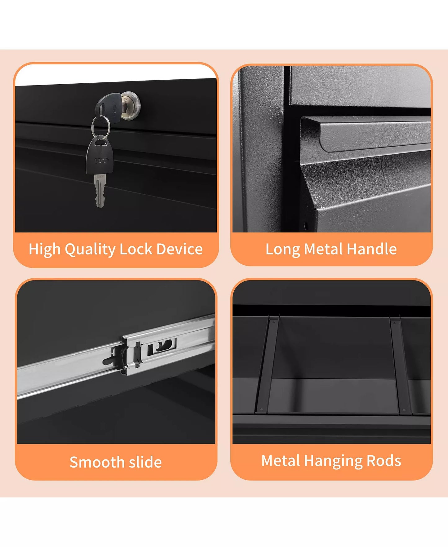 35" Lateral File Cabinet - 2 Drawer Metal Locking Storage for Legal and Letter Files