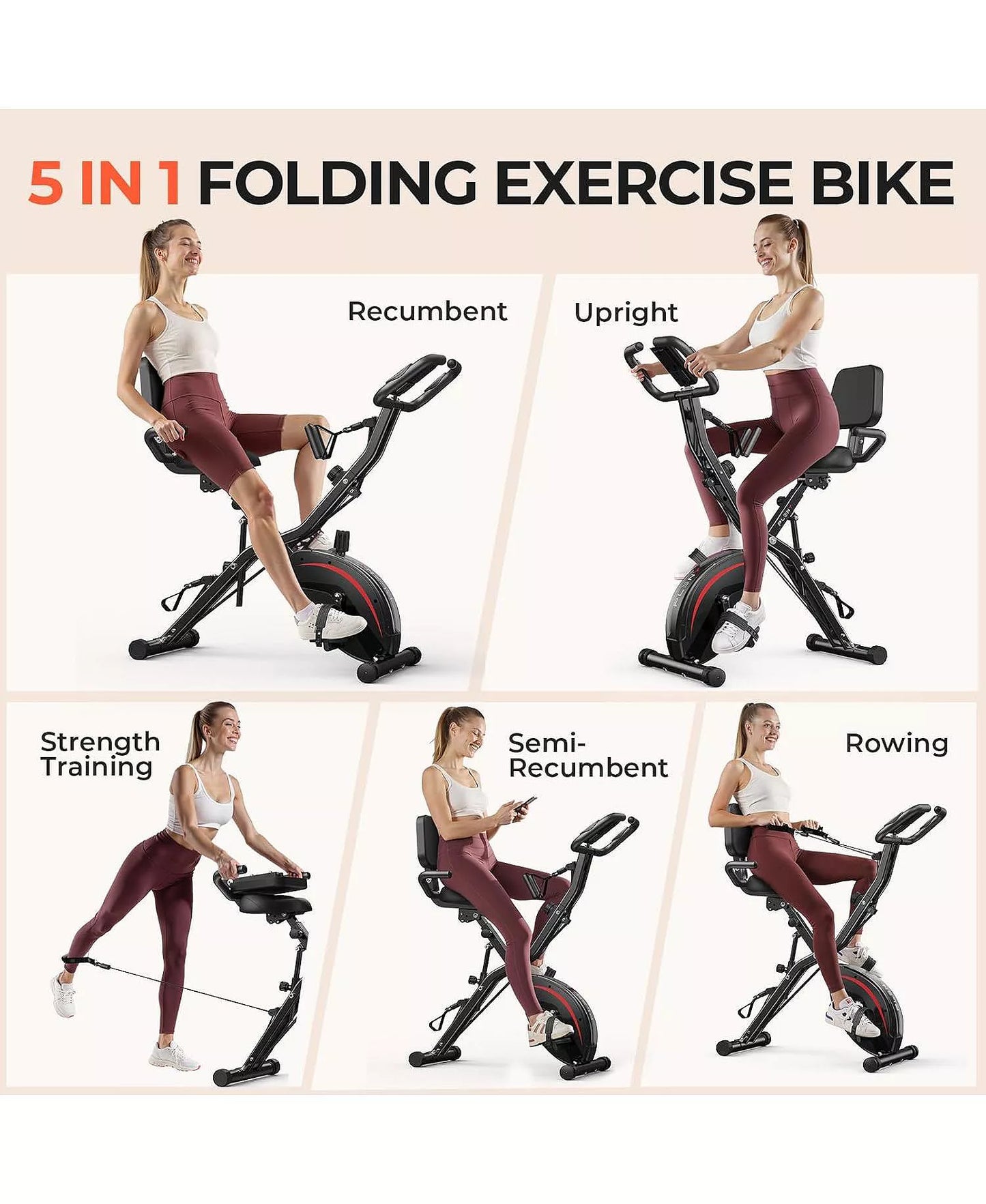 5-in-1 Folding Exercise Bike with 6.6LB Flywheel, 330LB Capacity, Magnetic Resistance, LCD Monitor
