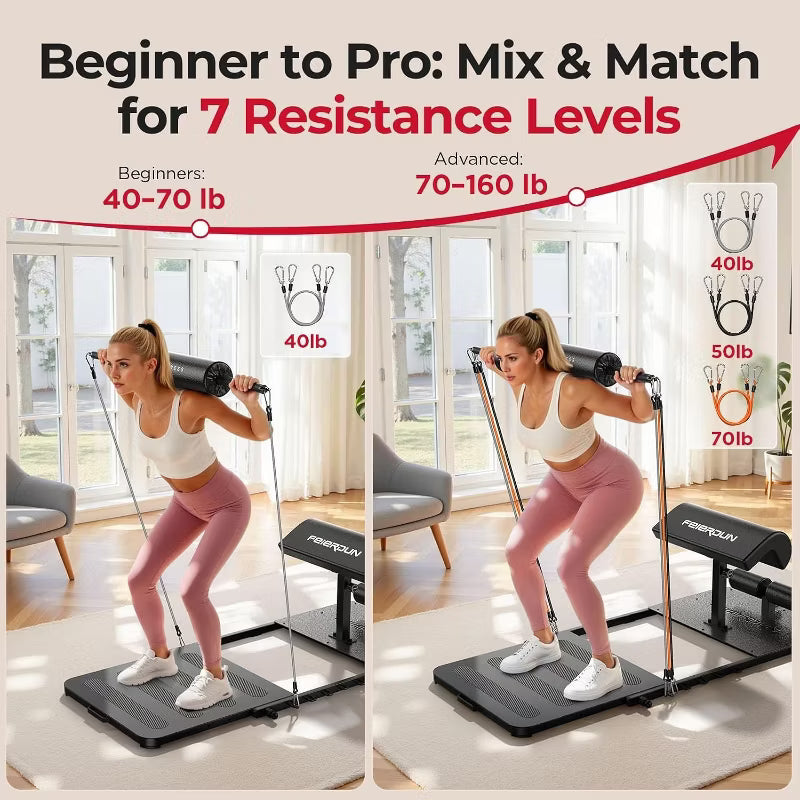 FED FITNESS Foldable Hip Thrust Machine for Home Gym, with Padded Bar & Resistance Bands, for Hip Thrust, Sissy Squat & Lower Body Training