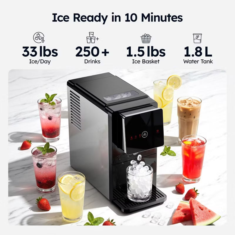 Simzlife Nugget Ice Maker and Dispenser, 30 Lbs./24H, One-Tap Auto Soft Chewable Ice Dispensing, Self-Cleaning, Black