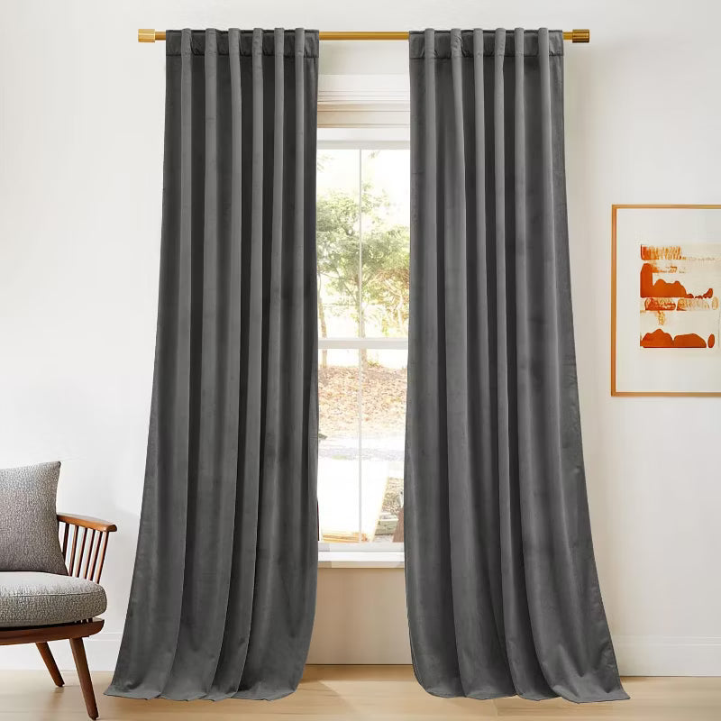 NICETOWN Velvet Curtains Thermal Insulated Plush Velvet Curtains Room Darkening Drapes for Living Room Bedroom 2 Panels, 52W x 84L, Gray