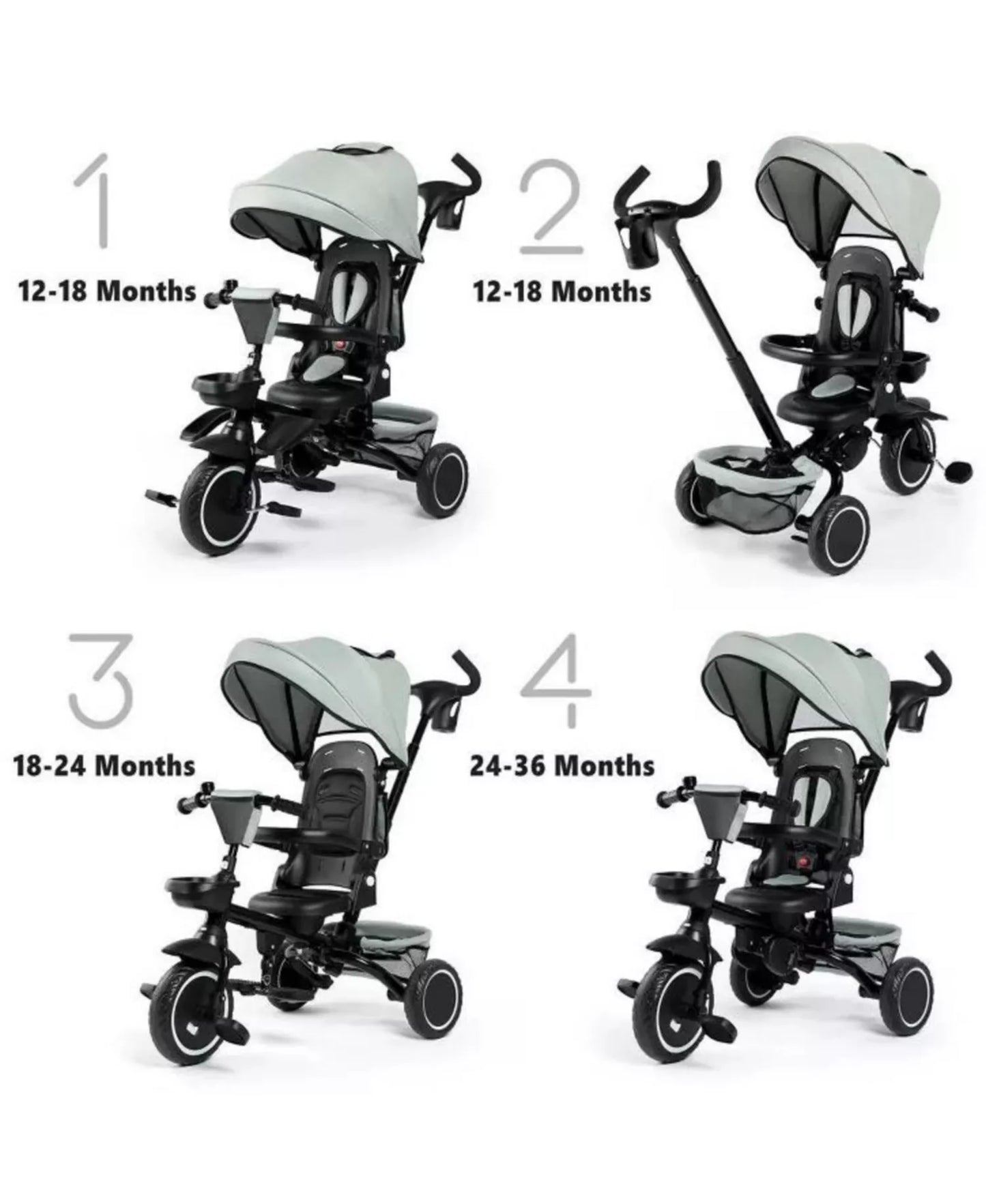 8-in-1 Kids Tricycle with Adjustable Push Handle, Canopy and Storage
