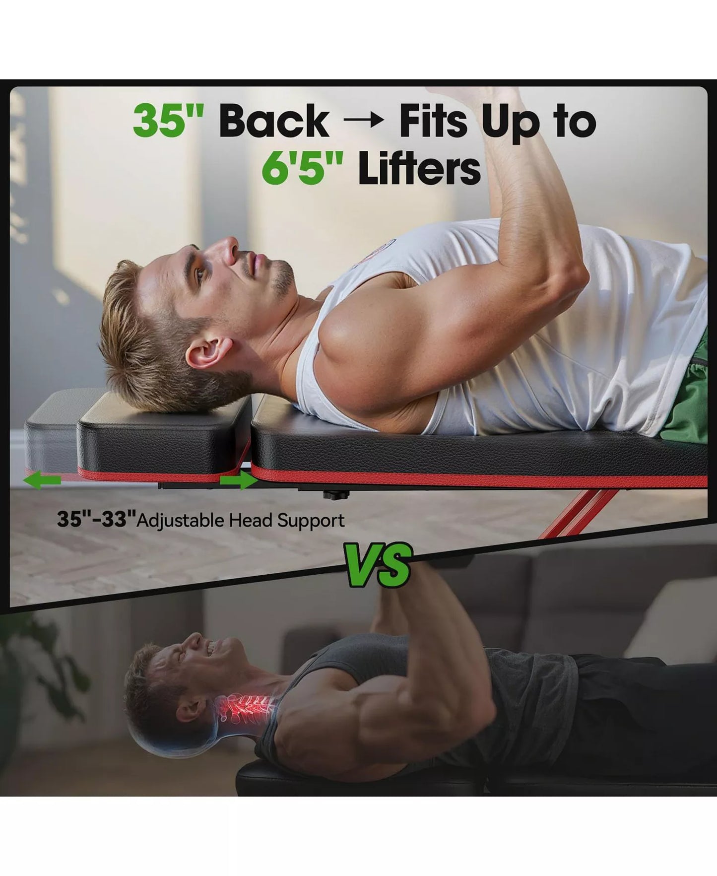 WB3 Weight Bench with Headrest, 750LBS Foldable Adjustable Bench Press, Incline Decline Flat Workout Bench Fits 6'5''
