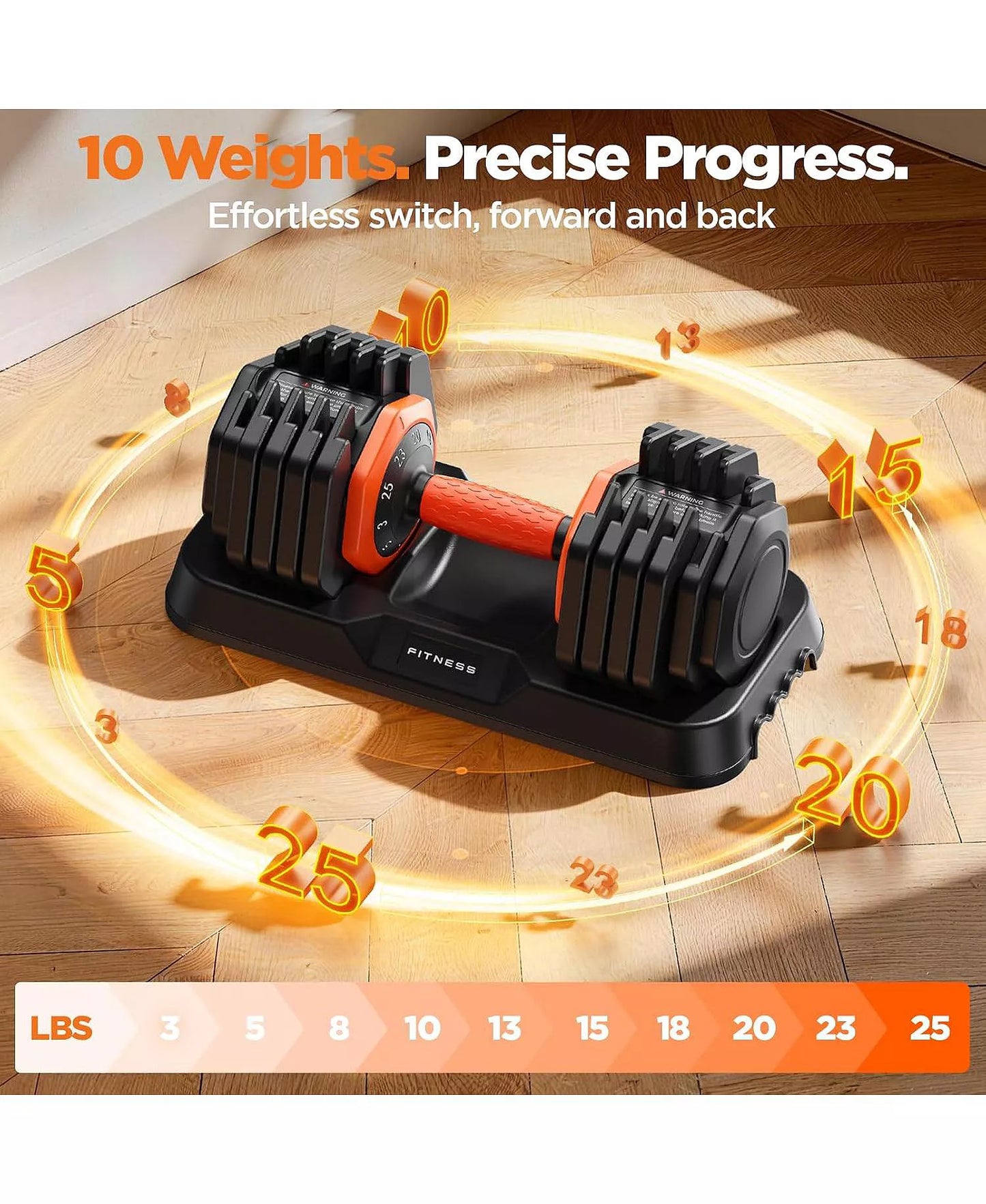 25LB Pro Advanced Adjustable Dumbbell Set Pair 10-Level Weights Double Adjustment Gears Flexible Quick Adjust Home Gym Fitness Equipment