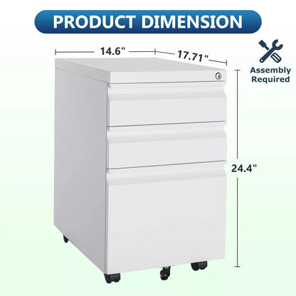 Mlezan Drawer File Cabinet: Mobile, Lockable, with Wheels. Fully Assembled, Metal Cabinet for A4/Letter/Legal Files, Under-Desk Storage.