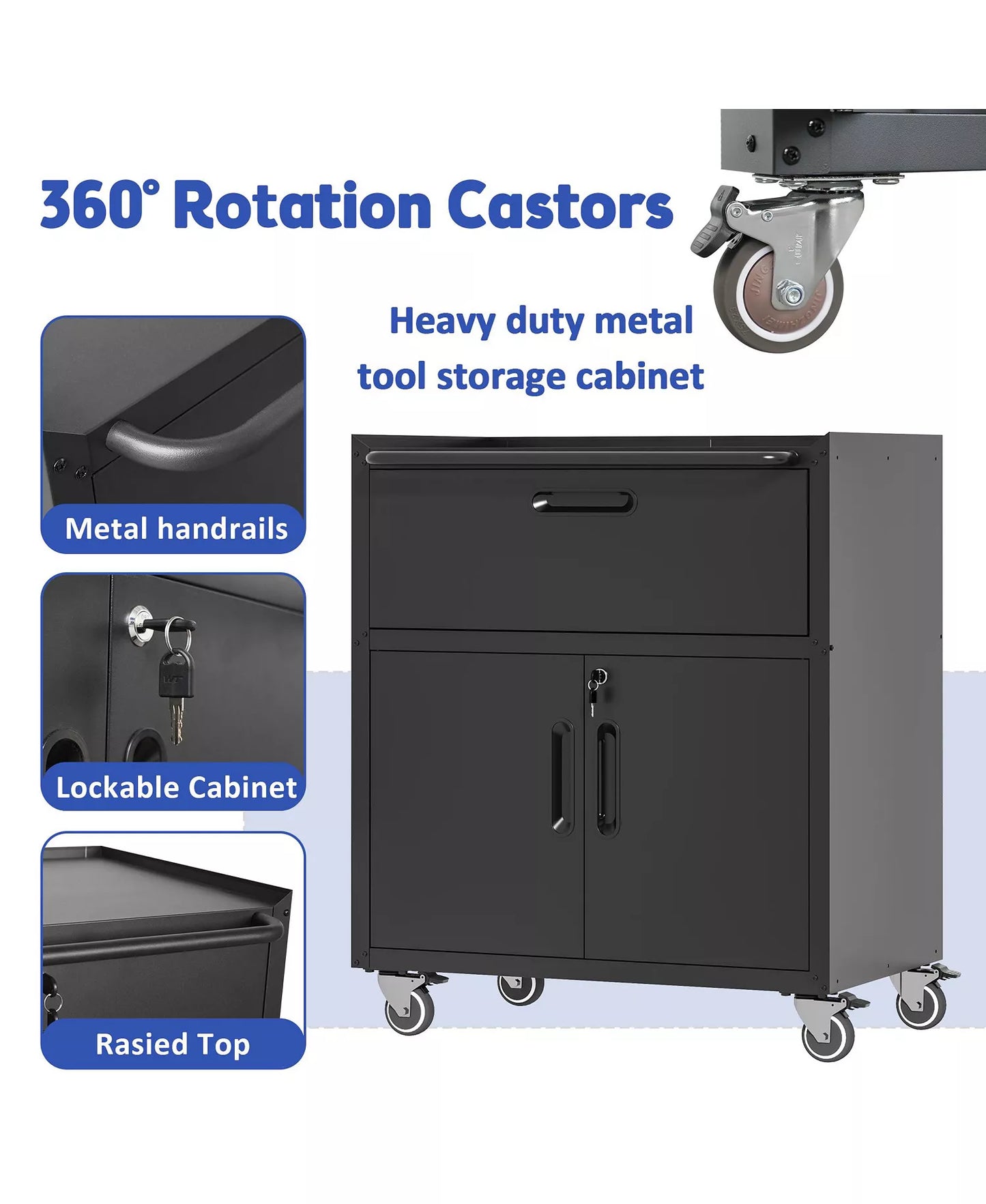35"H Rolling Metal Tool Cabinet - Mobile Storage Chest with Drawer and Locking Doors