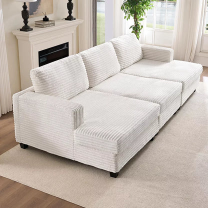 Modern Corduroy Fabric Convertible Modular 3-Seater Sofa Couch For Living Room