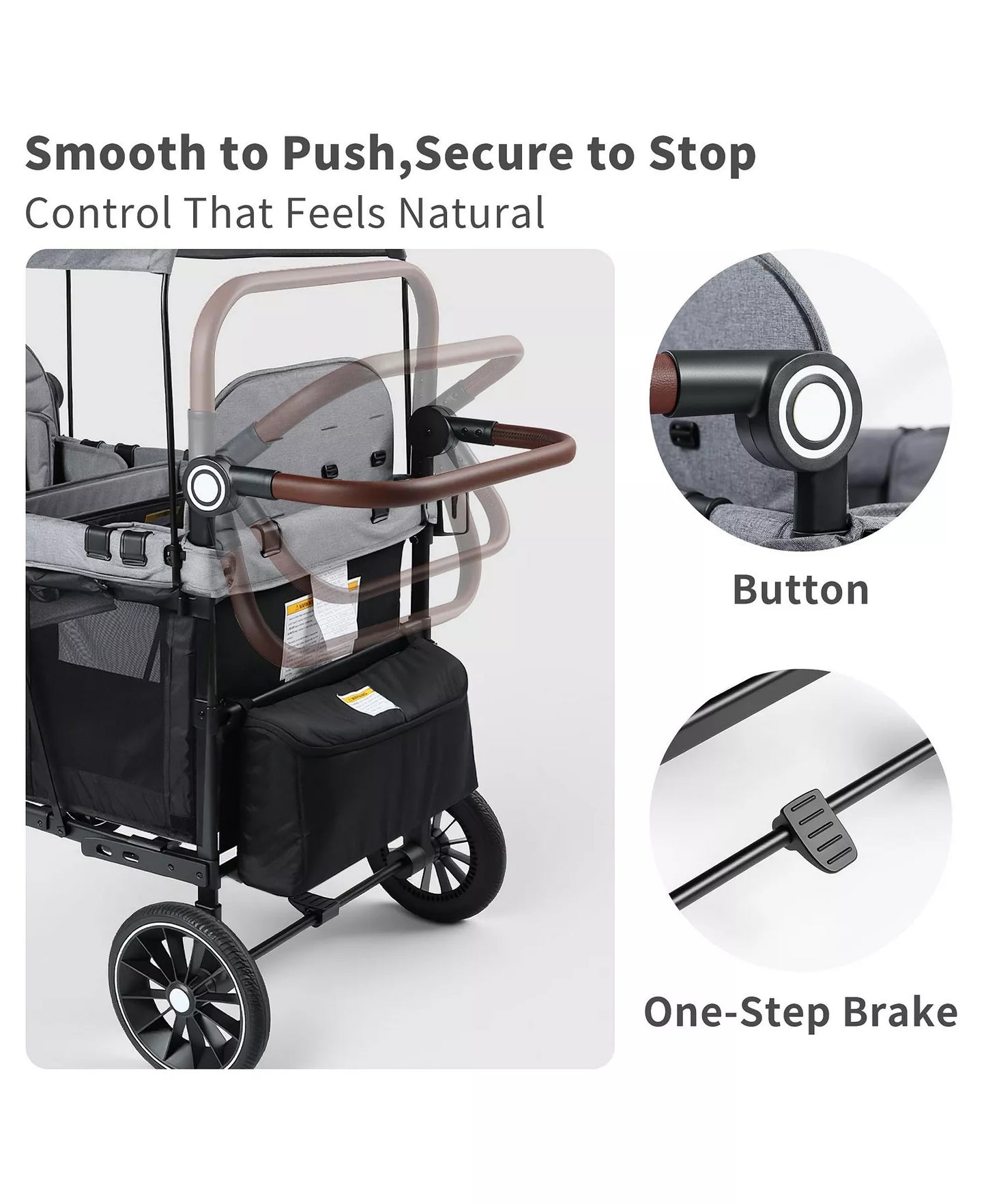 Baby All-Terrain 4-Seat Stroller Wagon with Canopy, Shock-Absorbing Wheels, Snack Tray, Storage Bag & Adjustable Handle