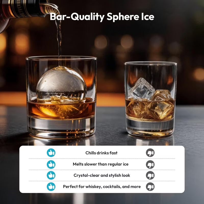 EUHOMY Clear Ice Ball Maker Countertop, 4 pcs in 38 Mins, 150 pcs/Day, Sphere Ice Maker Machine, Self-Cleaning, for Whiskey & Bourbon, Black
