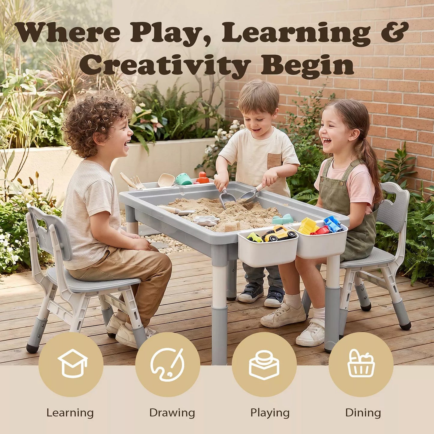 Kids Table and 2 Chair Set, Activity Desk for Drawing, Building Blocks, and Play