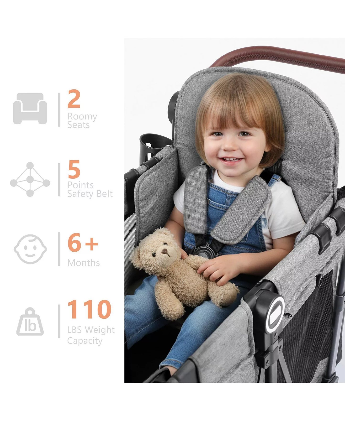 Baby All-Terrain Wagon Stroller for Two with Canopy, Snack Tray and Shock-Absorbing Wheels
