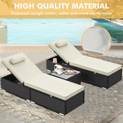Outdoor Chaise Lounge with Cushions, Seizeen Patio Lounge Chairs Set of 2, All-Weather Rattan Sun Lounger 6 Angles Adjustable, Pool Chair Set with Coffee for Deck Porch Backyard, Beige