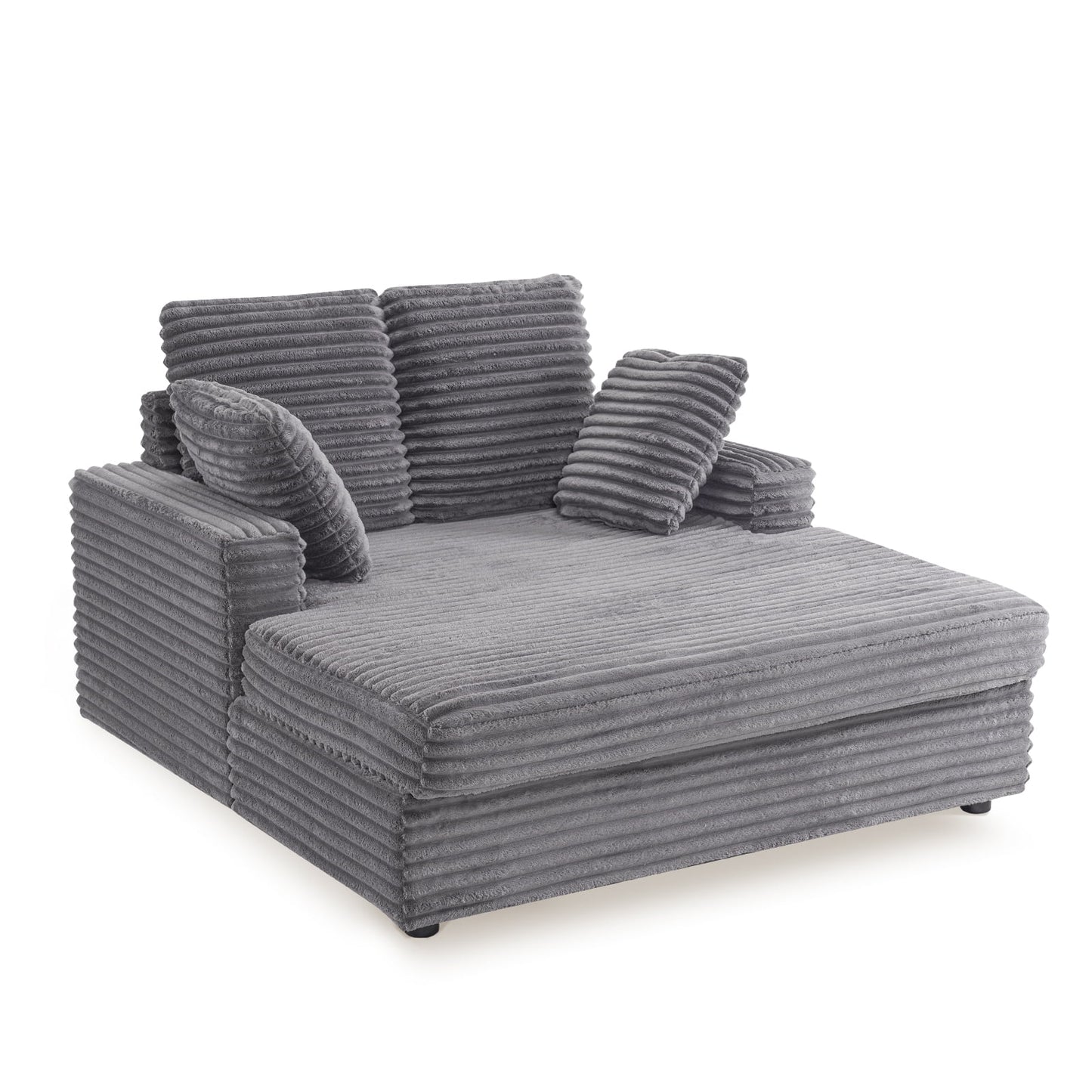 Furniliving Oversized Chaise Lounge Chair Indoor, Upholstered Sofa Bed with Throw Pillows and Armrests, Sleeper Chair for Living Room, Bedroom, Grey