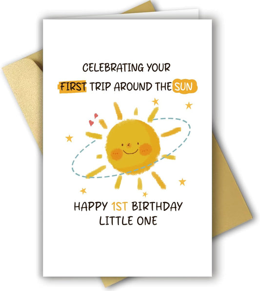 Cute 1st Birthday Card for Baby Girls Boys, Lovely First Birthday Card for Son Daughter Grandson Granddaughter Nephew Niece, 1 Year Old Bday Cards from Dad Mom Grandpa Grandma