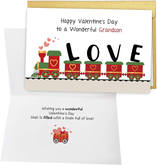 Spercy Grandson Valentine's Day Card from Grandma Grandpa, Train Valentine's Day Card for Grandson, Funny Valentines Cards from Grandparents