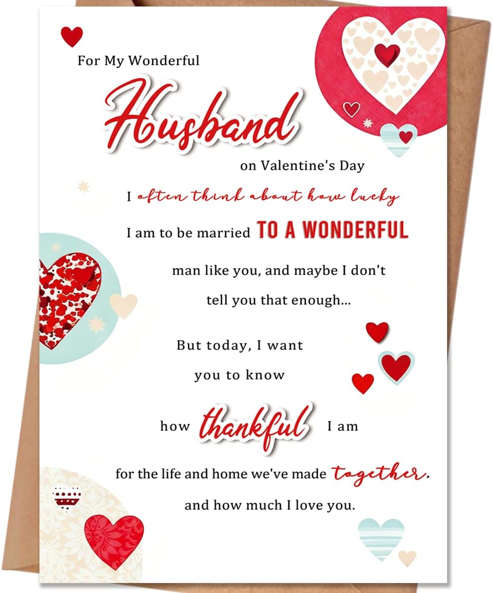 Valentines Card for Husband, Romantic Valentine's Day Card Gifts for Husband from Wife, Husband Valentines Gift