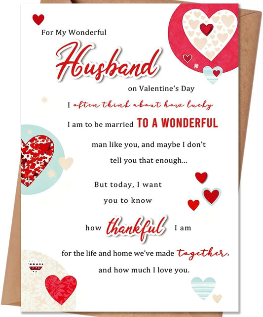 Valentines Card for Husband, Romantic Valentine's Day Card Gifts for Husband from Wife, Husband Valentines Gift