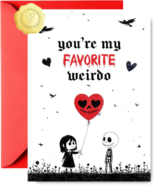 Funny Valentines Day Card for Him Her, Gothic Lovers Happy Valentine's Day Card with Envelope & Sticker