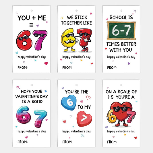 24-Pack Slang 67 Valentine Cards for Kids, Class Valentines Day Gifts for Kids, Trendy Stickman Designs for Classroom & School, Gen Alpha Gifts for Gen Alpha Kid, Teens, Tweens, Bulk Set Six Seven Cards