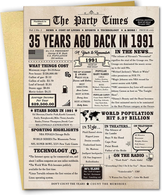 Retro 35th Birthday Card Gifts for Him Her, Funny 35th Birthday Decorations for Men Women, Happy Bday Gifts for 35 Year Old Husband Wife