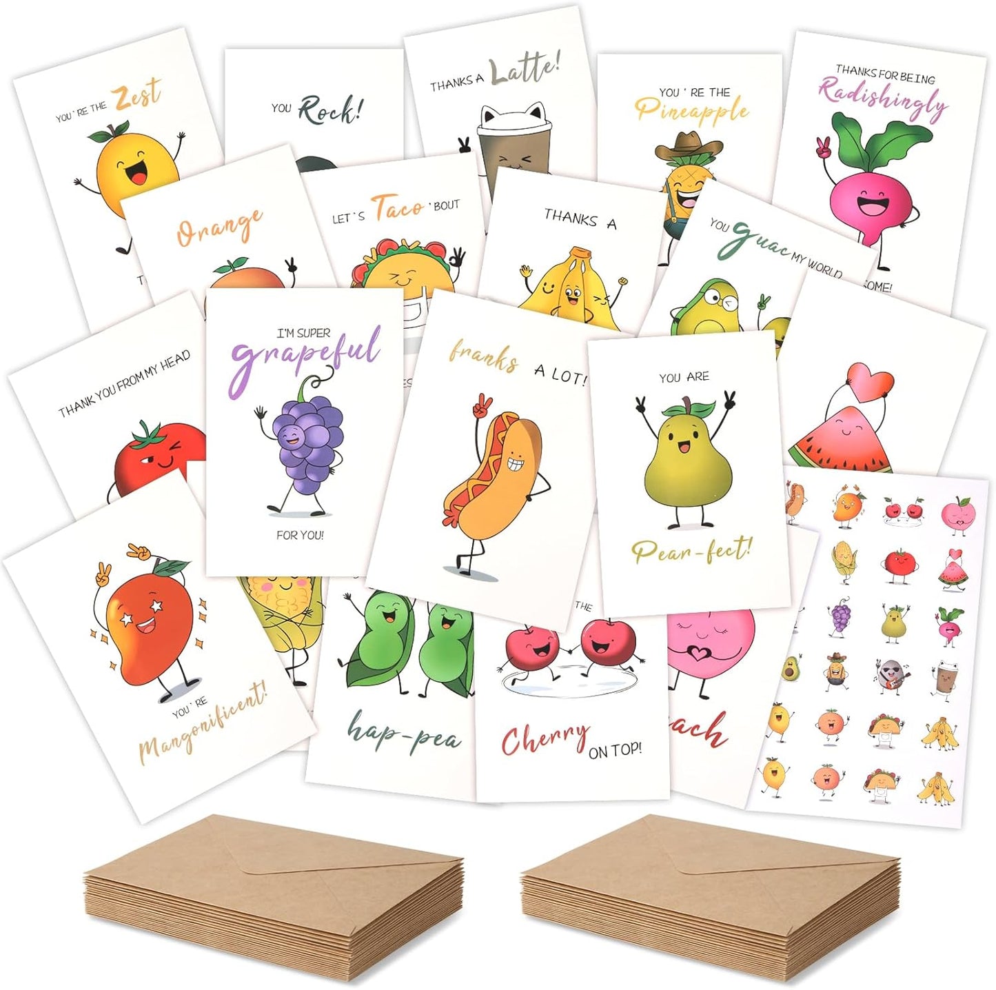 Premium Funny Thank You Cards Set of 20, 4x6 INCH Unique Teacher Appreciation Cards with Envelopes, Cute Notes for Kids Student, Blank Notecards with Envelopes & Matching Stickers, Graduation Gift