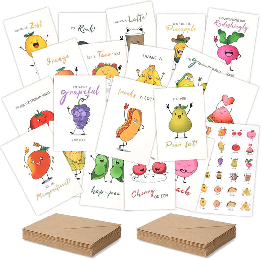 Premium Funny Thank You Cards Set of 20, 4x6 INCH Unique Teacher Appreciation Cards with Envelopes, Cute Notes for Kids Student, Blank Notecards with Envelopes & Matching Stickers, Graduation Gift