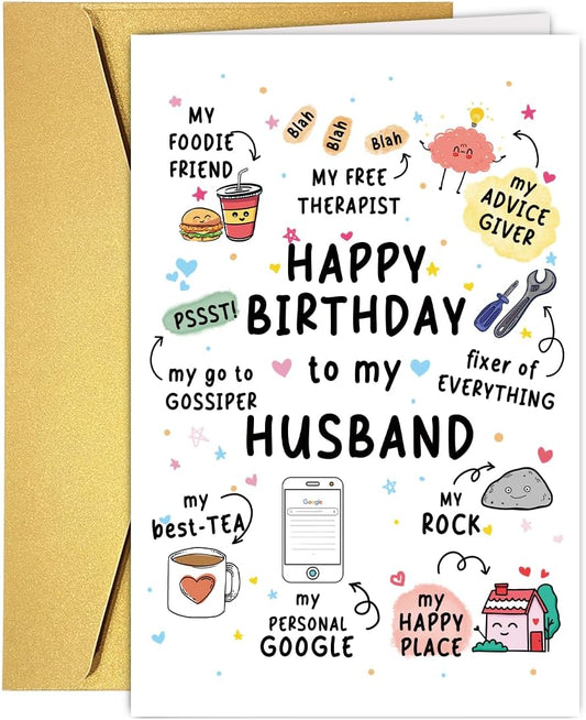 Cute Funny Birthday Card & Gift for Husband Hubby, Happy Birthday Card from Wife - My Rock, My Happy Place, My Therapist