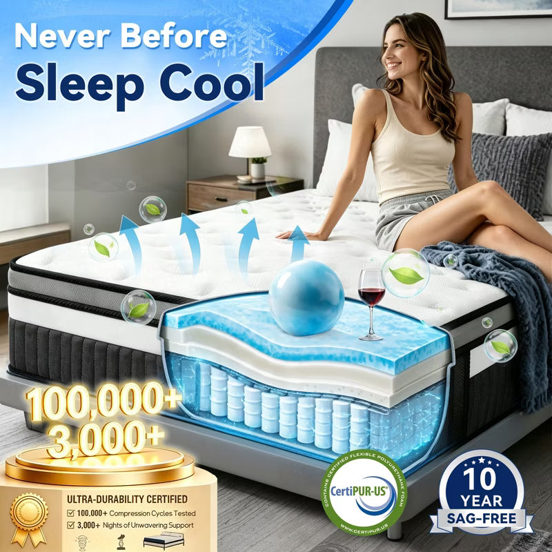 King Mattress Clearance — 14“ Hybrid Mattress in a Box, Pocket Springs, Medium Feel, Motion Isolating, CertiPUR-US Certified, Fiberglass Free