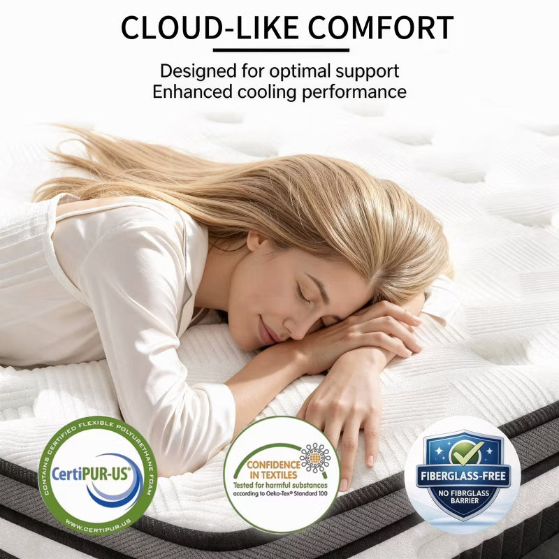 King Mattress Clearance — 14“ Hybrid Mattress in a Box, Pocket Springs, Medium Feel, Motion Isolating, CertiPUR-US Certified, Fiberglass Free