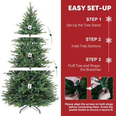 VIVATREES 7.5 Ft Prelit Artificial Christmas Tree with Warm White LED Lights, Hinged Branches, Metal Stand