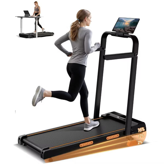 4-in-1 Foldable Walking Pad with Handle, 14% Incline Under-Desk Treadmill for Home, 2.5 HP Quiet Brushless Motor (dark black)