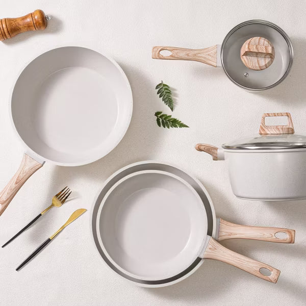 SODAY 12 pcs Non-toxic Healthy Non Stick Kitchen Cooking Set Cookware Sets White