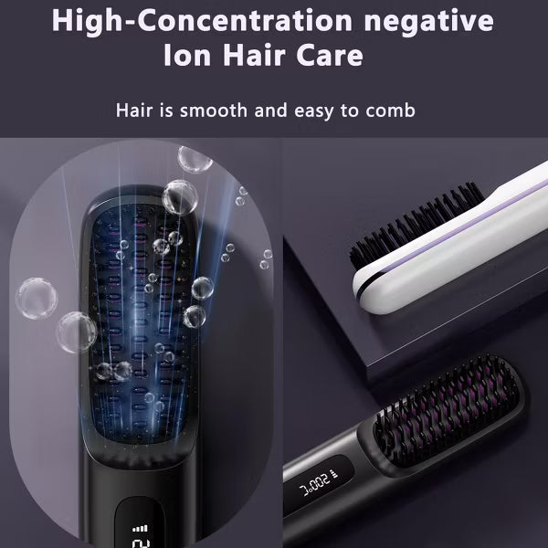 Dryhsip Portable Straightener Brushs for Travel,with LCD Temperature Display,Fast Heating Cordless Mini Hair Brushs Styling Tools