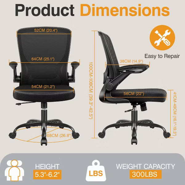 KERDOM Ergonomic Office Chair, Mesh Computer Desk Chair with Adjustable Back Lumbar Support and Armrests, Black