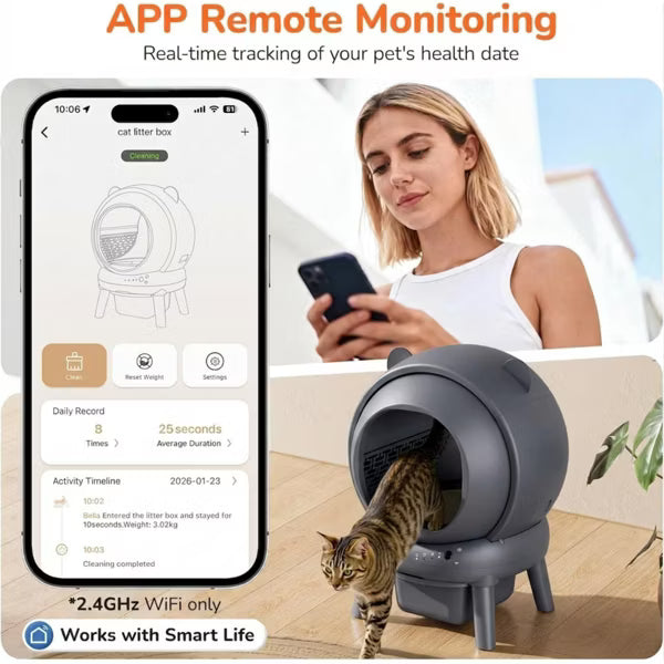 Cumrige Smart Automatic Litter Box for Multiple Cats, Large Capacity Self-Cleaning Design with App Control,Grey