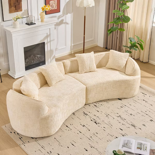 Beige Curved Compressed Sofa, Creative Nordic-style Design for Living Room, Comfortable, Soft and Suitable for Multiple Scenarios