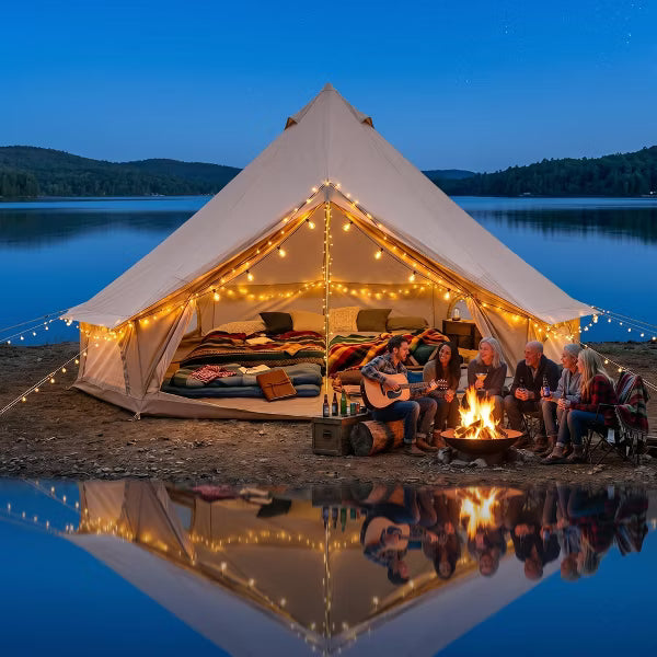 13.1ft Waterproof Glamping Bell Tent, 8-Person 4-Season Family Yurt with Stove Jack - Beige