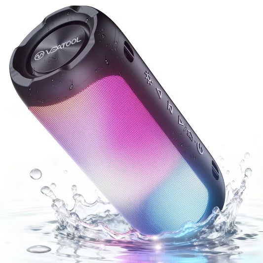 VEATOOL Portable Bluetooth Speaker, IPX5 Waterproof, Stereo Sound, 12H Playtime, Bluetooth 5.3, RGB Lights, Outdoor Speaker